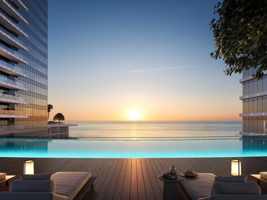 Pool deck at sunset